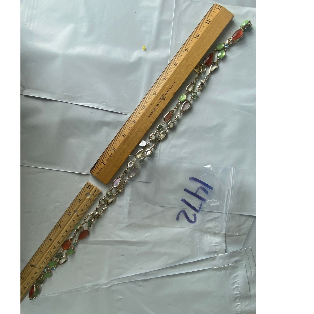 Teardrop‎ Gemstone Necklace Silver Tone Multi Color